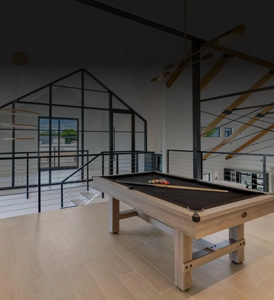 Sleek loft interior with billiards